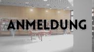 Neuanmeldung Stadtbibliothek Bücherregal mit Schriftzug "Anmeldung". Weiterleitung zur Anmeldeseite